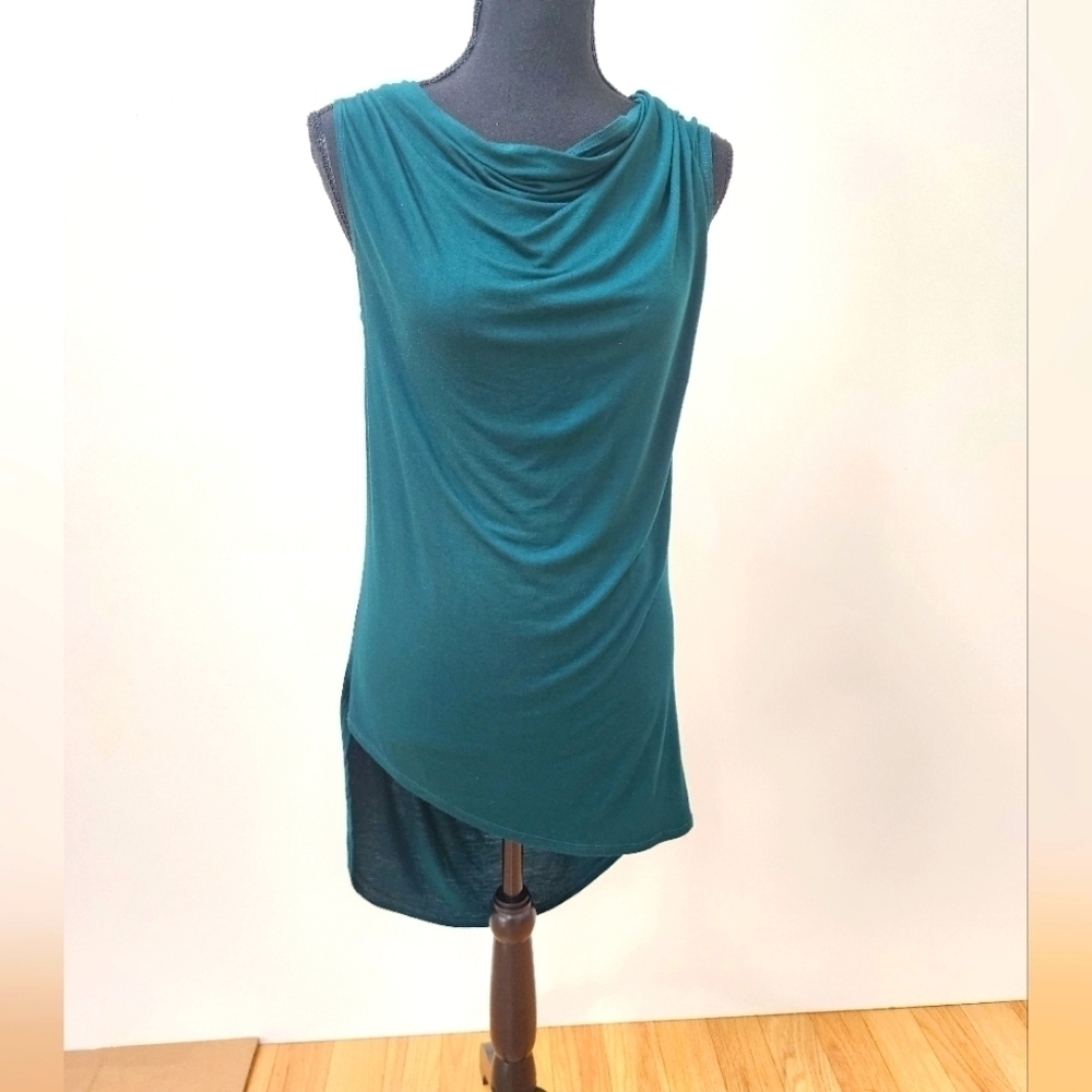 RED Valentino/SAKS 5TH AVENUE Asymmetrical Teal Cowl Neck Tunic with Cutout Back